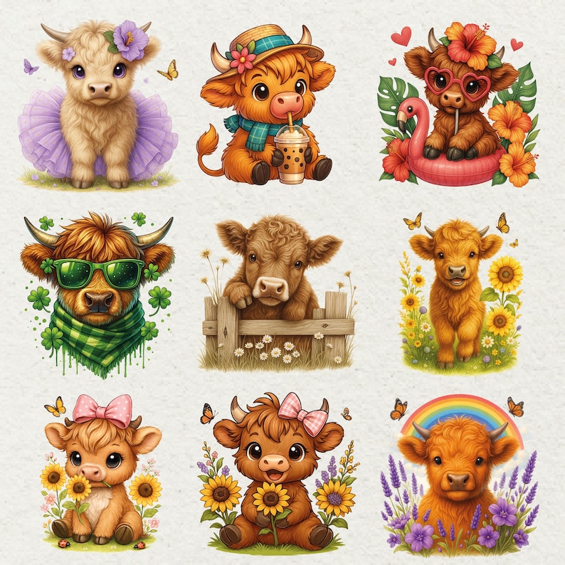 Baby Highland Cow Clipart Bundle 60 PNG Farm Animals - Etsy