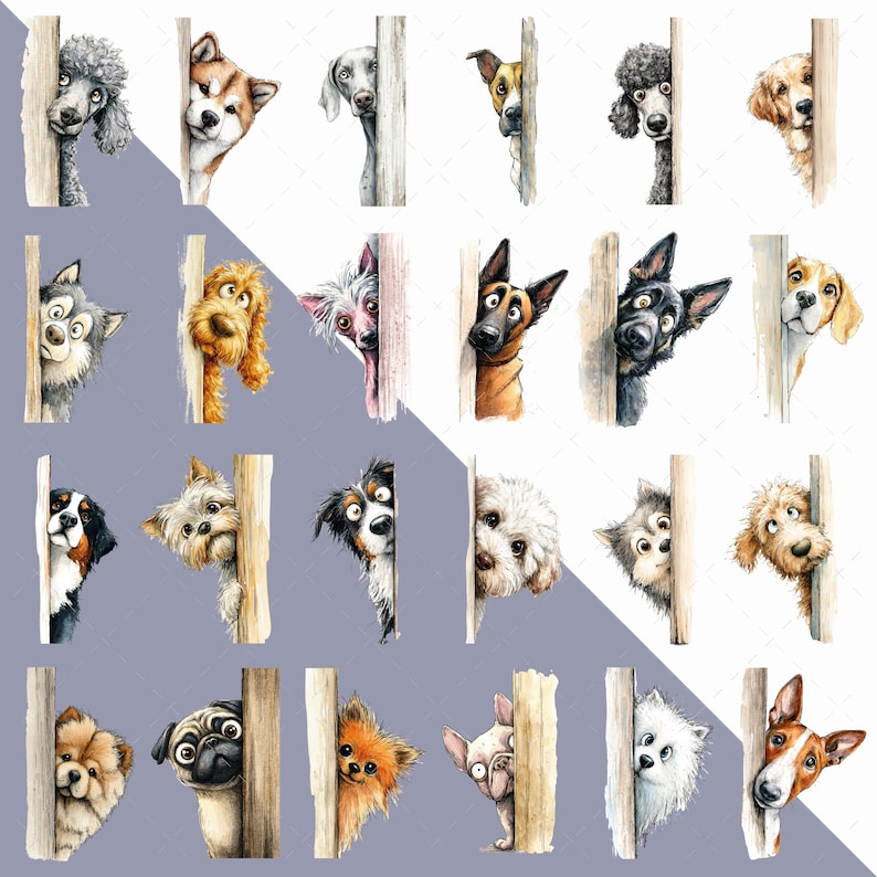 Peeking Quirky Dogs Clipart Bundle Watercolor PNG - Etsy
