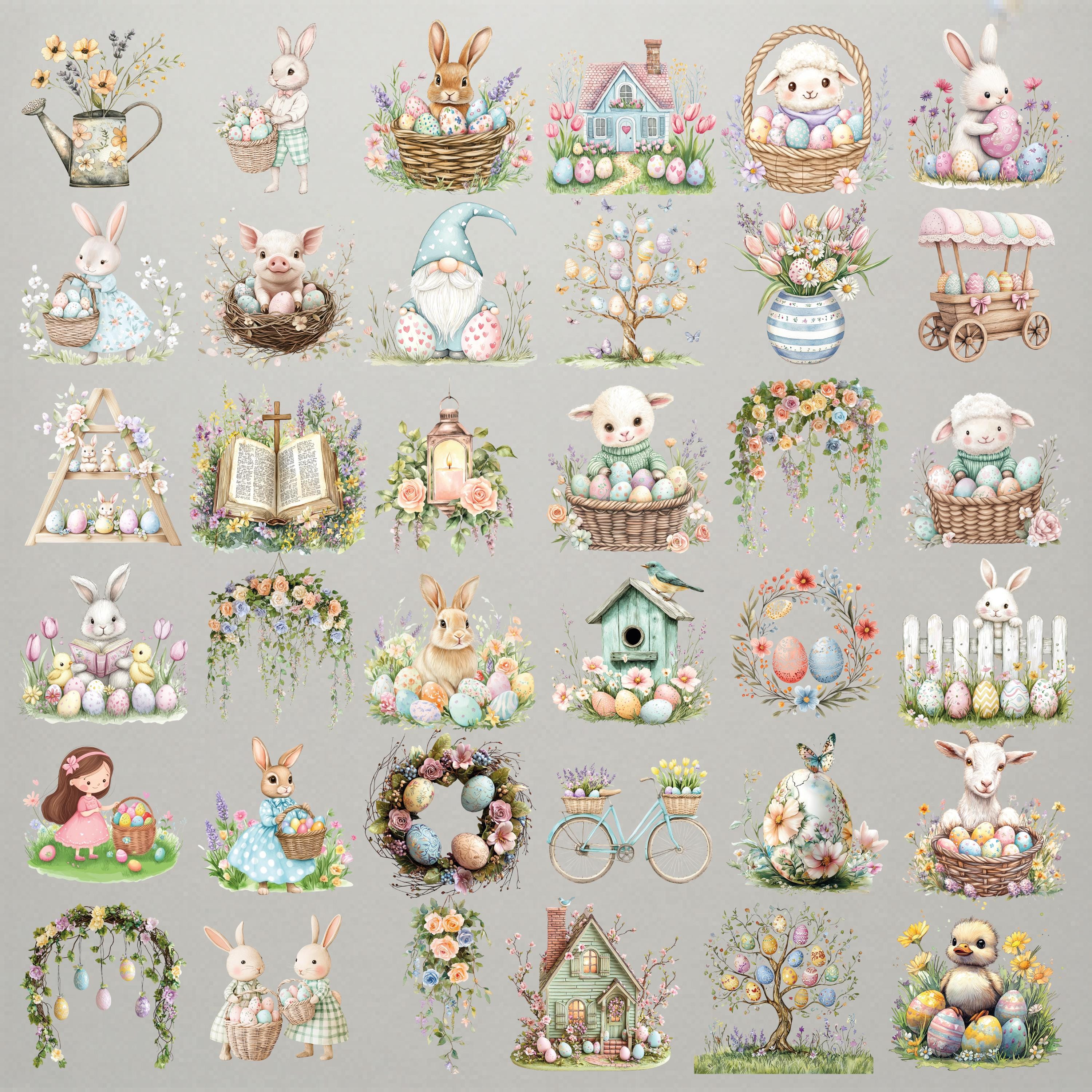 Pastel Easter Clipart Bundle 165 PNG Spring Illustrations - Etsy