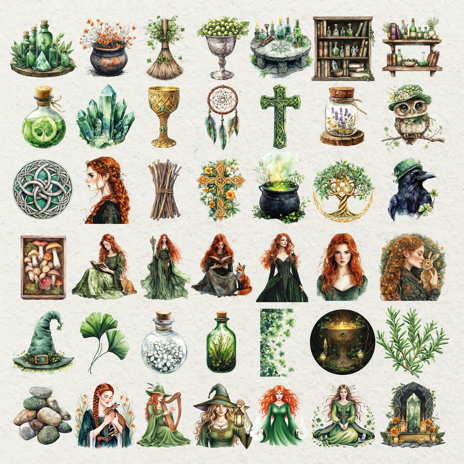 Celtic Witch Clipart Bundle Green Pagan Magic PNG Set - Etsy