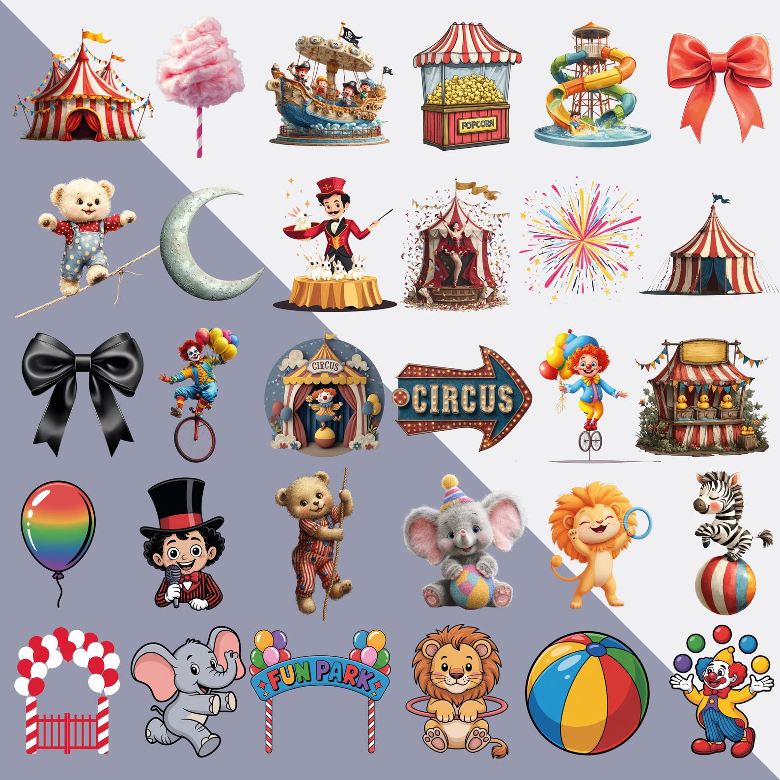 Circus Clipart Bundle Carnival Characters Animals 165 PNG - Etsy