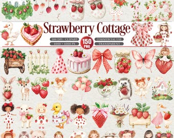 Strawberry Cottage Clipart Bundle Girls Animals Fairy PNG