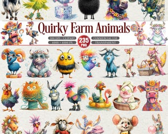 Quirky Farm Animals Clipart Bundle With 235 Transparent PNG