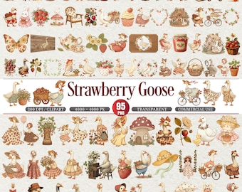 Strawberry Goose Clipart Bundle 300 DPI PNG Set