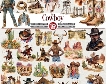 Cowboy Clipart Bundle Western Ranch Cowboy Horse PNG Set