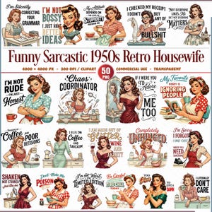 Rolig sarkastisk 1950-tals retro hemmafru PNG Clipart-paket bild 1