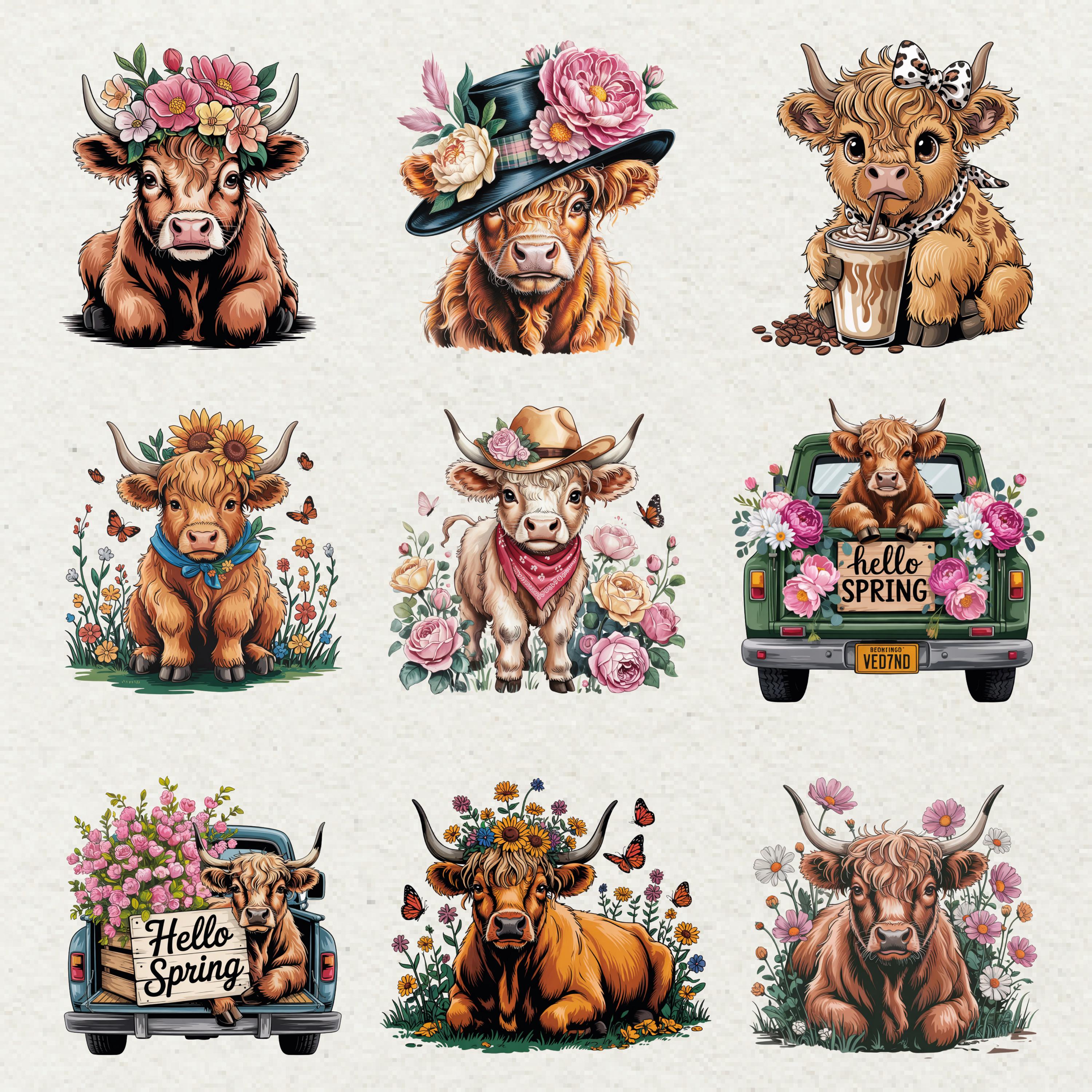 Baby Highland Cow Clipart Set 75 PNG Farm Illustrations - Etsy
