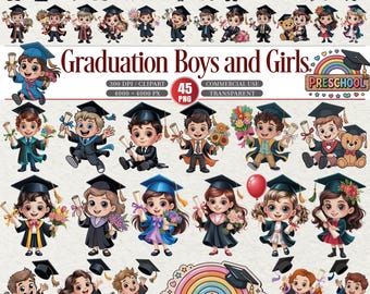 Preschool Graduation Boys and Girls Clipart PNG Set