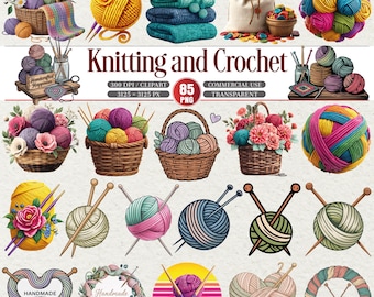 Stricken und Häkeln Clipart Bundle 85 PNG Handwerk Illustrationen