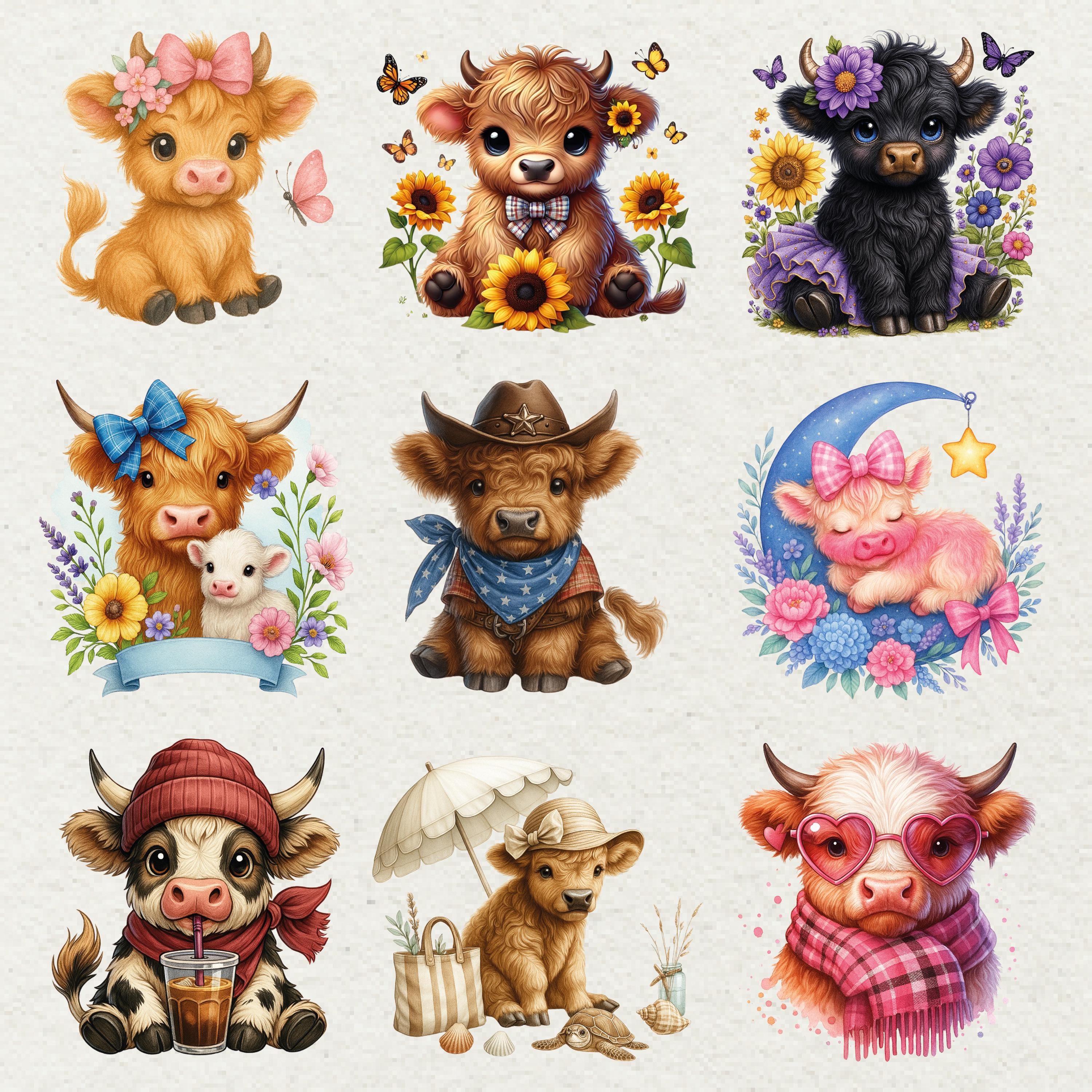 Baby Highland Cow Clipart Bundle 60 PNG Farm Animals - Etsy Canada