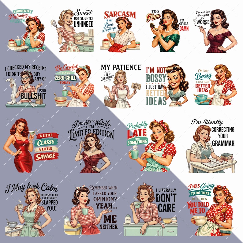 Rolig sarkastisk 1950-tals retro hemmafru PNG Clipart-paket bild 4