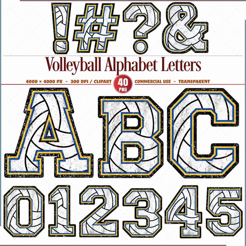 Volleyball Alphabet Clipart PNG Varsity Letters Numbers Transparent - Etsy