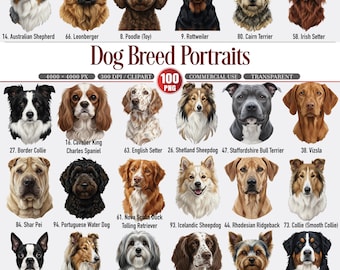 May include: A collection of dog breed portraits, including an Australian Shepherd, Rottweiler, and Border Collie. The image features various breeds with their names and numbers, perfect for dog lovers and educational purposes.