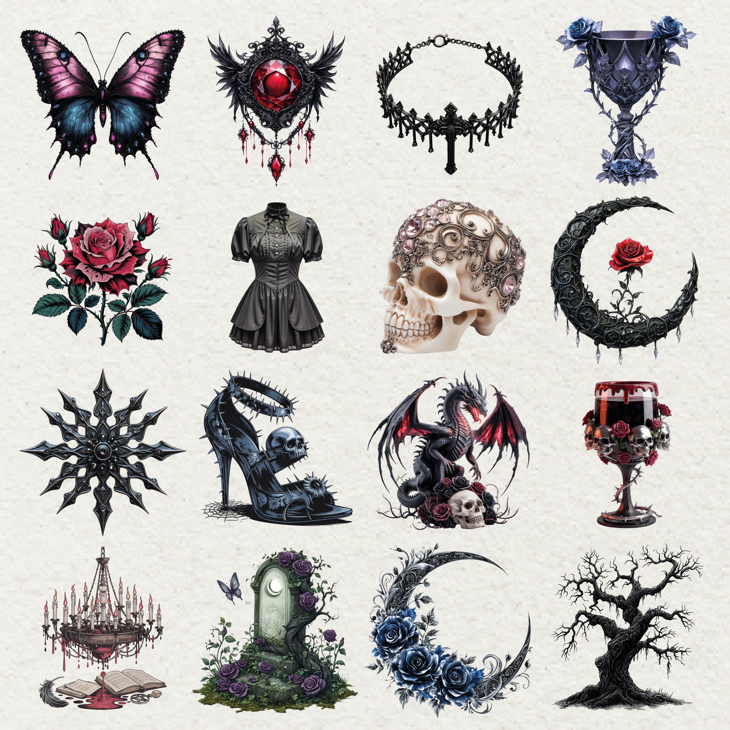 Gothic Clipart Bundle PNG Dark Occult Symbols Art - Etsy
