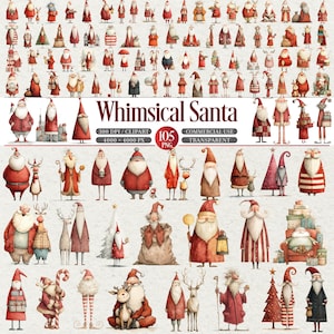Whimsical Santa Christmas Clipart Bundle PNG Set