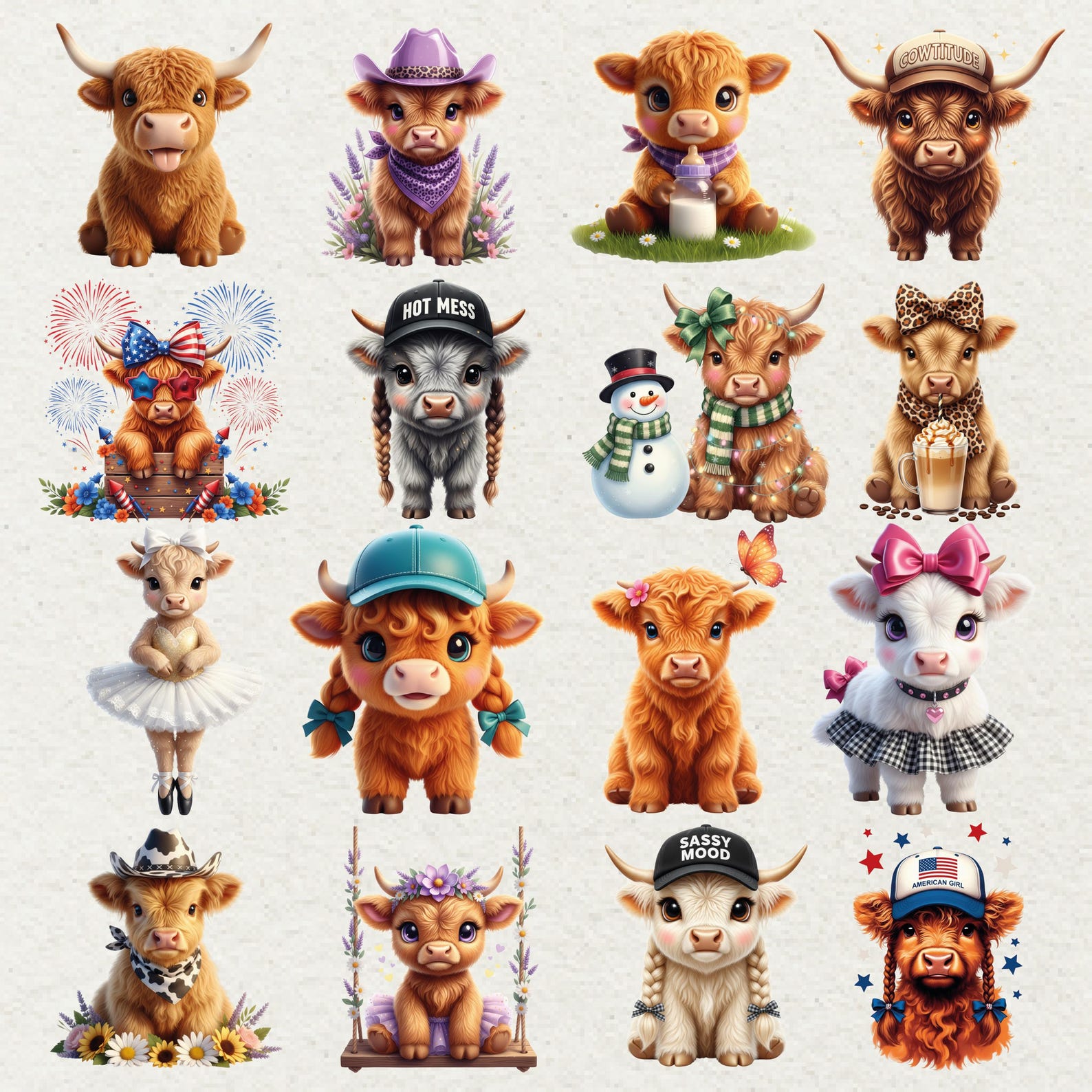 Baby Highland Cow Clipart Set | 50 PNG Bundle - Etsy