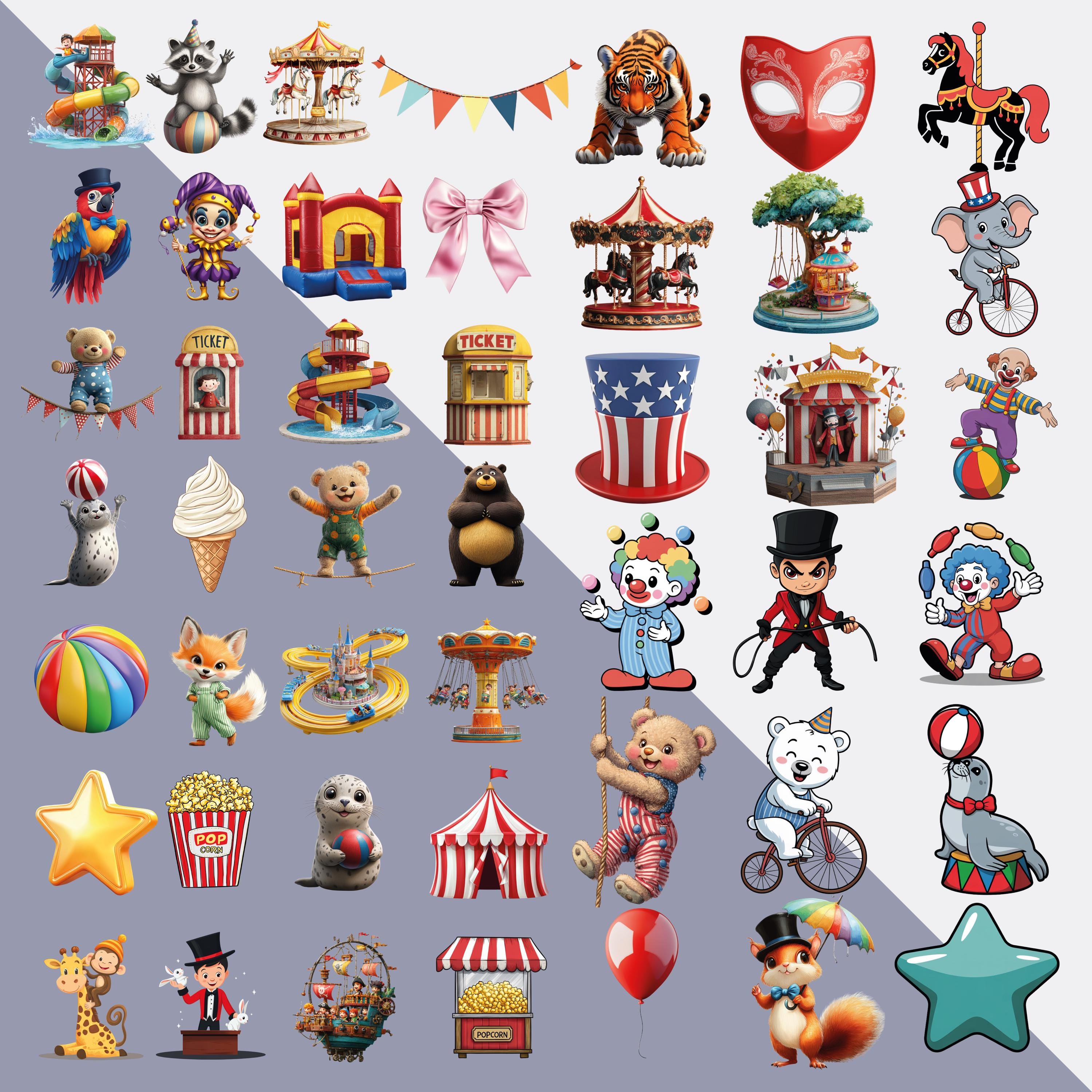 Circus Clipart Bundle Carnival Characters Animals 165 PNG - Etsy