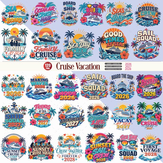 Cruise Vacation PNG Clipart Bundle, Cruise Ship Sublimation Designs