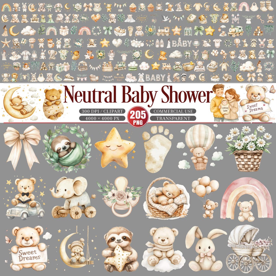 Neutral Baby Shower Clipart Gender Neutral Nursery Collection PNG - Etsy