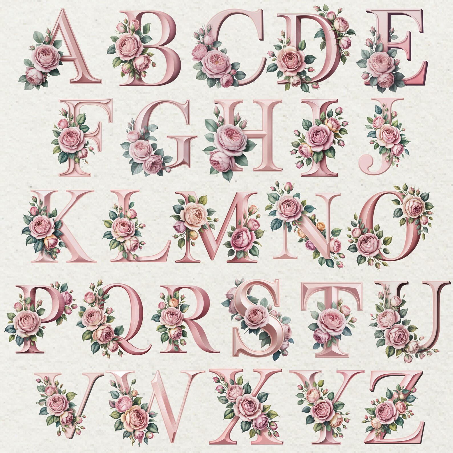 Pink Floral Alphabet Clipart Set PNG Letters Numbers - Etsy