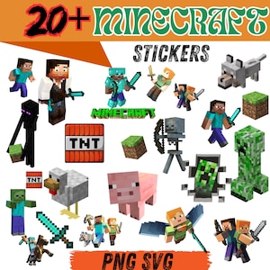 20+ wereldavonturenblokstickers | Voxel-personages en mobs | PNG-svg