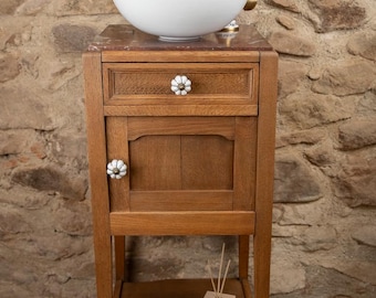 Antique washbasin unit in wood and red marble (Art Deco style)