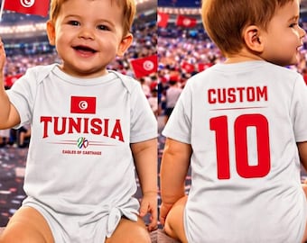 Tunisia Football Logo Infant Bodysuit | Custom name and Number Back