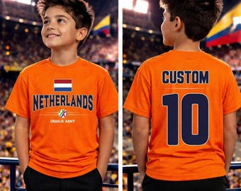 Netherlands Flag Kids Tee | Custom Number Back Jersey Style