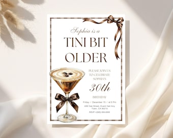 Editable A Tini Bit Older Birthday Invitation | Espresso Martini Invite | Chic Adult Canva Template | Digital Download