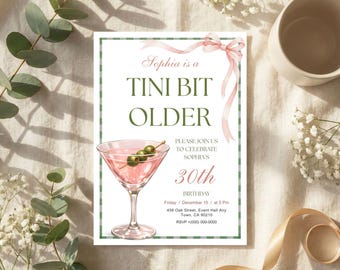 Editable A Tini Bit Older Birthday Invitation | Martini Birthday Invite | Coquette Pink Canva Template | Digital Download