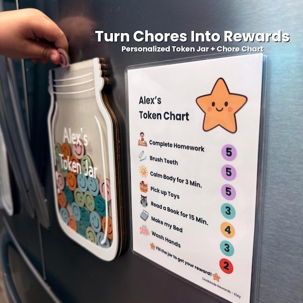 Kids Reward Token Jar | Personalized & Custom Chore Chart, Positive Reinforcement and Motivation System