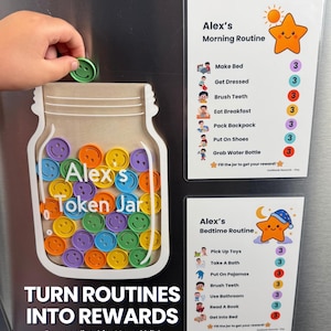 Magnetic Morning Routine Chart & Bedtime Routine Chart | Personalized Kids Reward Jar and Visual Schedule