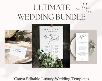 Minimalist Wedding Bundle Template, Printable Wedding Invitation Set, Save the Date, Editable Wedding Table Signs Canva, Seating Chart - A1
