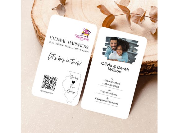 2026 Eternal Happiness International Convention Contact Cards with Picture and QR Code, JW Contact Cards, JW Custom Keep In Touch Gift