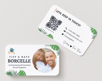 Cartes de visite Convention internationale du Bonheur éternel 2026 avec photo et code QR, cartes de visite JW, cadeau personnalisé Garder le contact JW