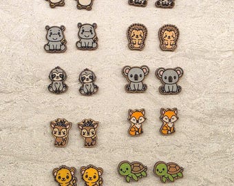 10 Adorable Animal Stud Earrings – Hand-Painted Wooden Studs