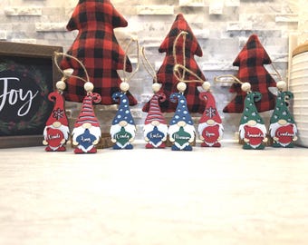 Personalized Gnome Christmas Ornament - Painted Wooden Gnome with Custom Name - Holiday Tree Decor 2025