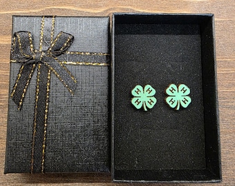 4-H Clover Stud Earrings – Handcrafted Wooden Jewelry