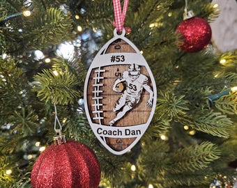Laser Engraved Football Ornament - Personalized with Player Photo & Name - Christmas Gift