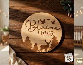 Personalized Deer Woodland Baby Name Sign – Custom Birth Stats, Monthly Markers