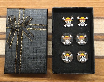 One Piece Earrings - Luffy Straw Hat Jolly Roger Studs, Anime Gift