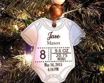 Personalized Baby’s First Christmas Onesie Ornament – Birth Stats Keepsake