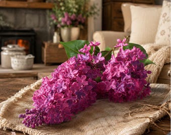 Tallo de flor de lila artificial, rama artificial morada y blanca, decoración floral de primavera