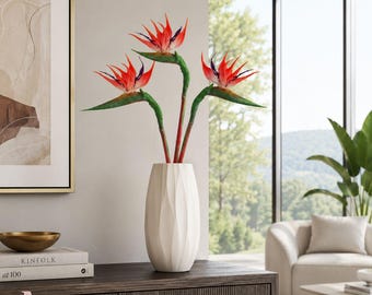 Set med 3 konstgjorda paradisfågelblommor, konstgjorda strelitziastjälkar, tropiska grenar