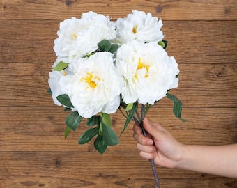 1 st konstgjord pionstjälk med 5 blommor, konstgjord pionbukett för heminredning