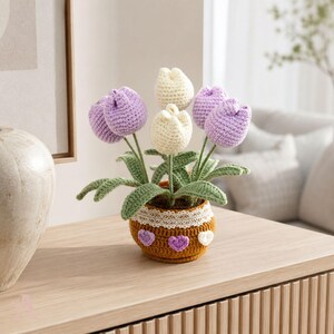Gehäkelter Tulpen-Blumentopf - Handgemachte für immer Blumen, gemütliches Wohndekor-Geschenk