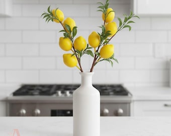 Realistisk citronkvist, konstgjord citrusstjälk, köksinredning, sommarheminredning