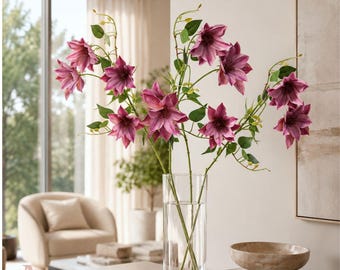 Konstgjorda klematisblommor set om 4, äkta konstgjorda stjälkar för vasdekoration