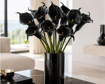 Svart PU-kalliljebukett, gotiska bröllopsblommor, höstbordsdekoration 6 eller 10