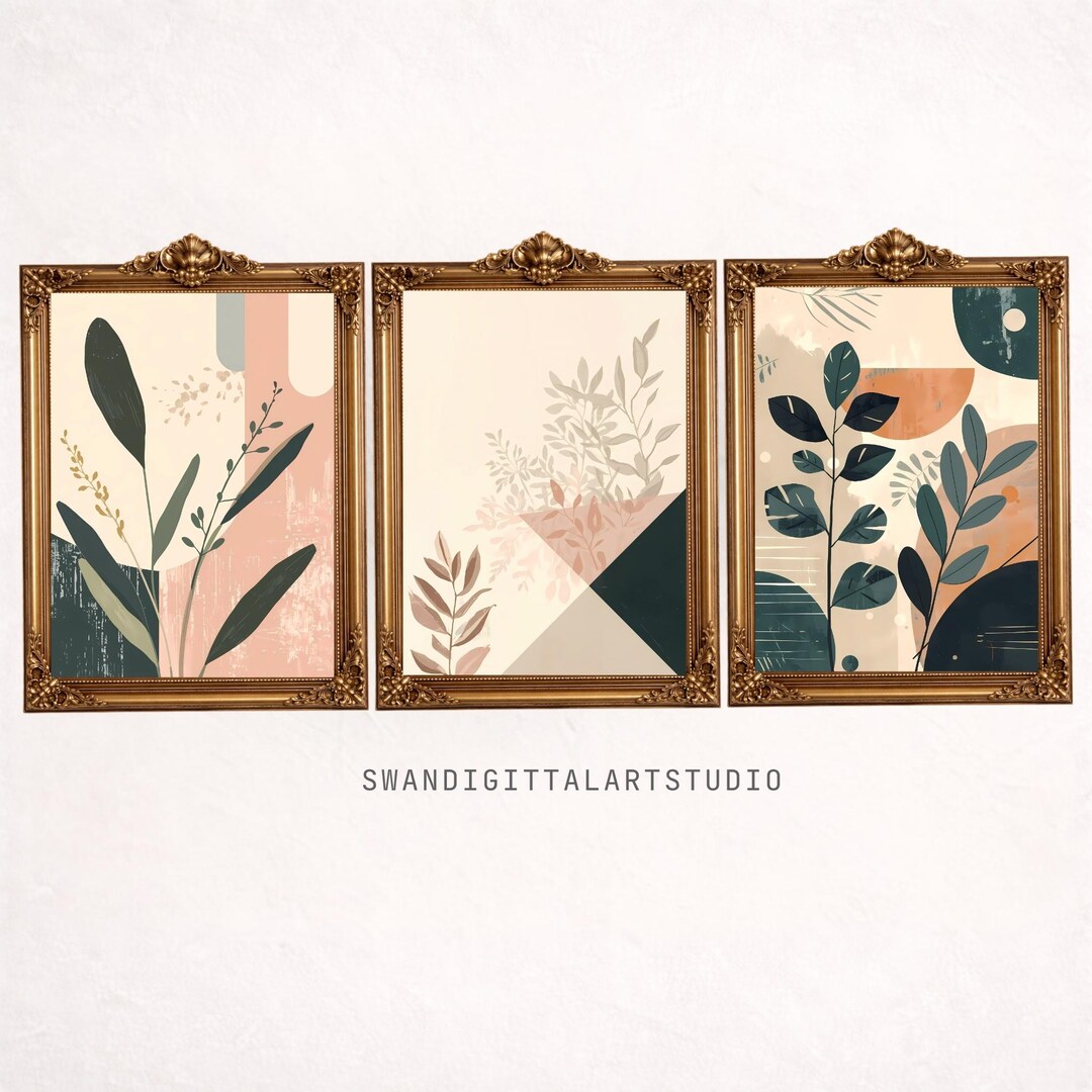 Mid Century Botanical Set of 3 Prints, Abstract Wall Art 5 – Digital ...